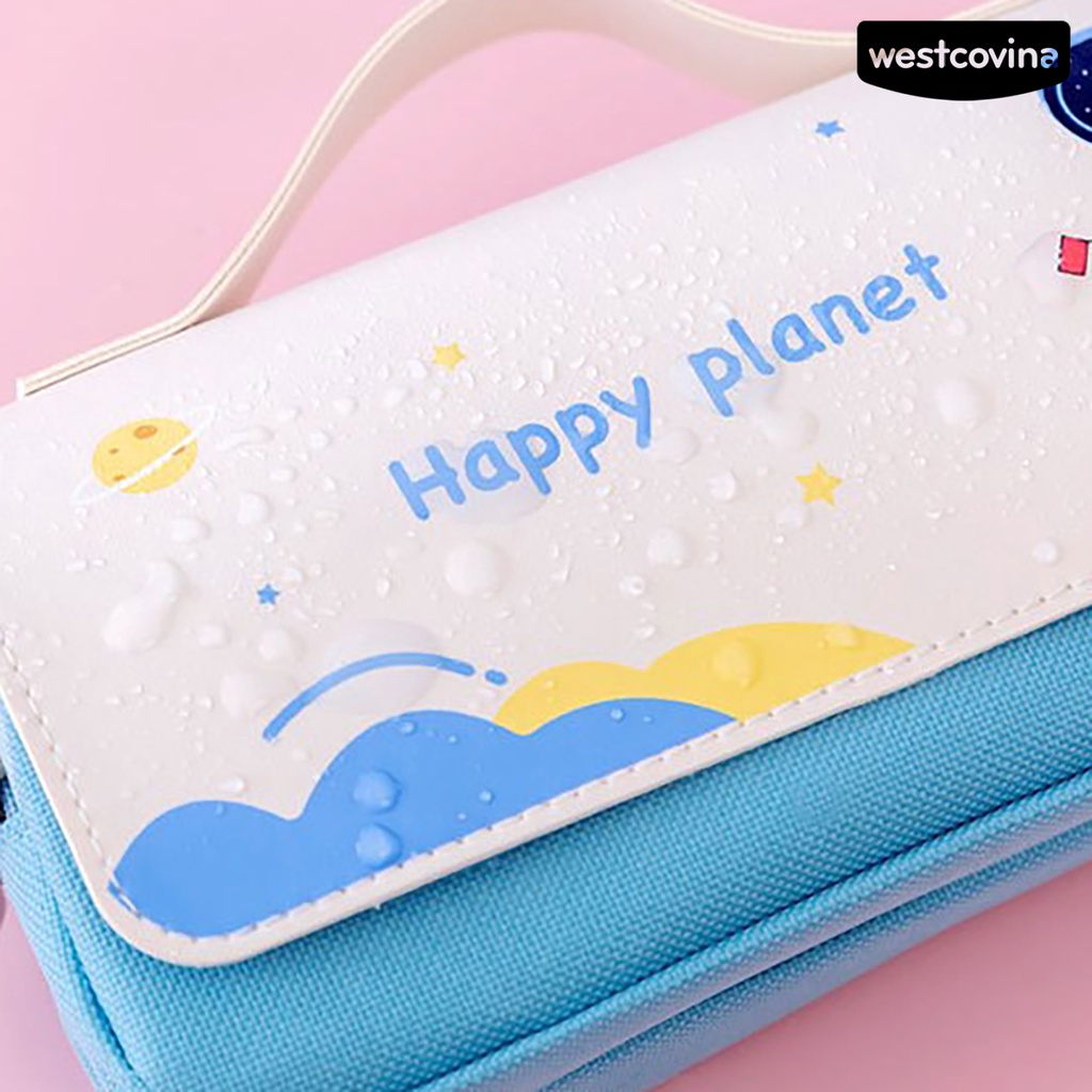 [WSTN] [WSTN]✎Túi Đựng Bút 2 Ngăn Đa Năng Bằng Vải Canvas In Hình Phi Hành Gia Xinh Xắn