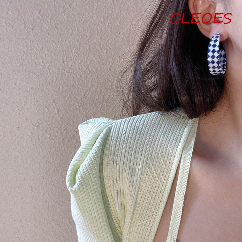 CLEOES Bông Tai Hình Chữ C Bằng Nhựa Resin Thiết Kế Tinh Tế Thời Trang Cho Nữ