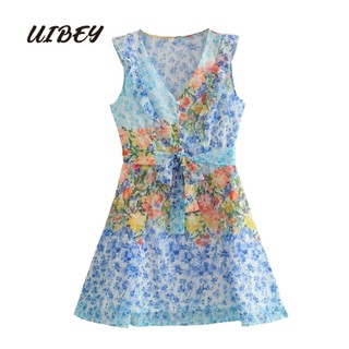 Uibey đầm cổ chữ v in họa tiết thời trang 4297