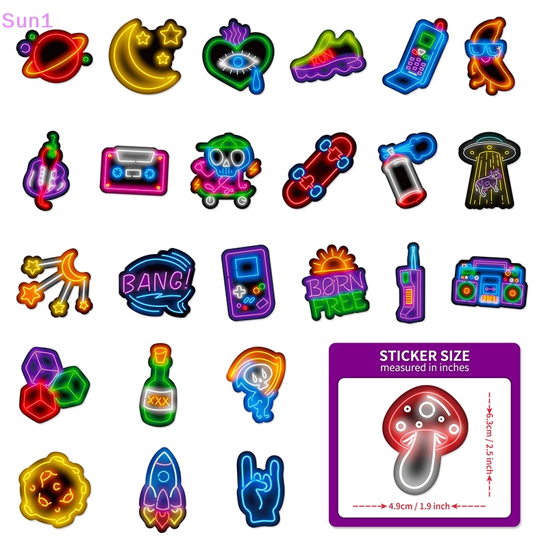 Sun1 &gt; 50 Nhãn Dán Hoạt Hình Graffiti Trang Trí Xe Hơi / Laptop / Va Li Dành Cho Trẻ Em