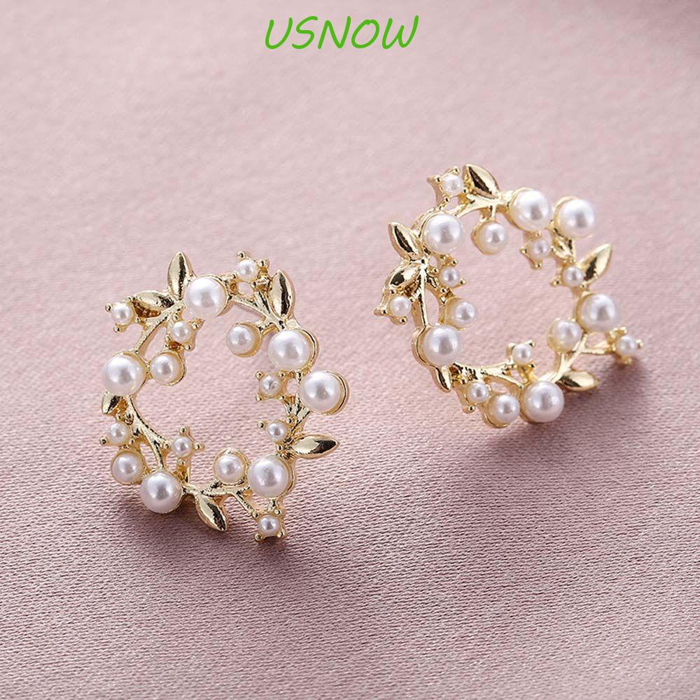 USNOW Bông Tai Xi Mạ Bạc Hình Tròn Đơn Giản