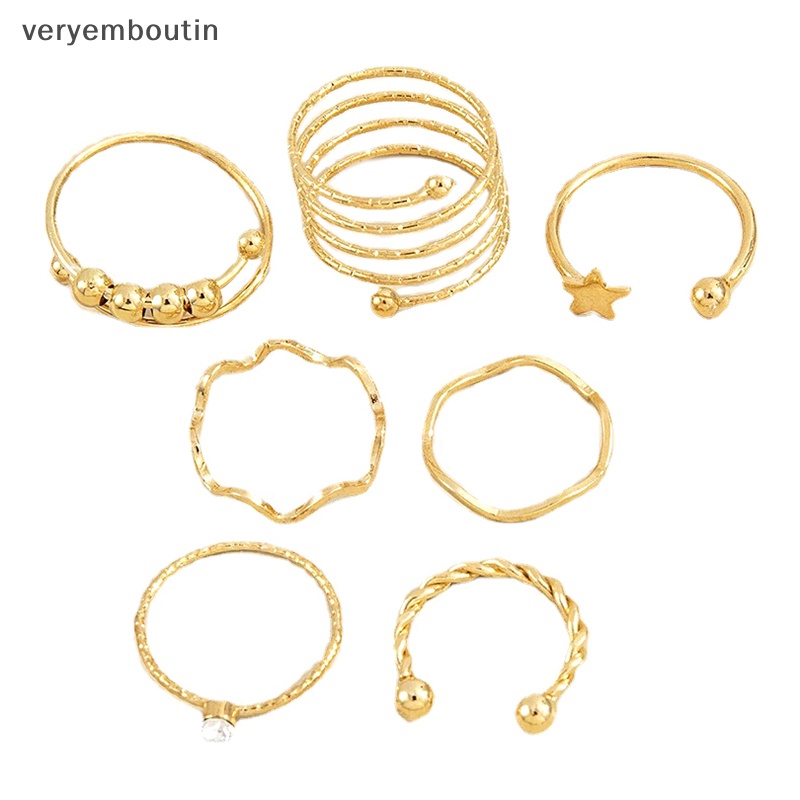 Bộ 7 Nhẫn Hở Phong Cách Bohemian Có Thể Điều Chỉnh Dùng Làm Quà Tặng Sinh Nhật Cho Bạn Gái