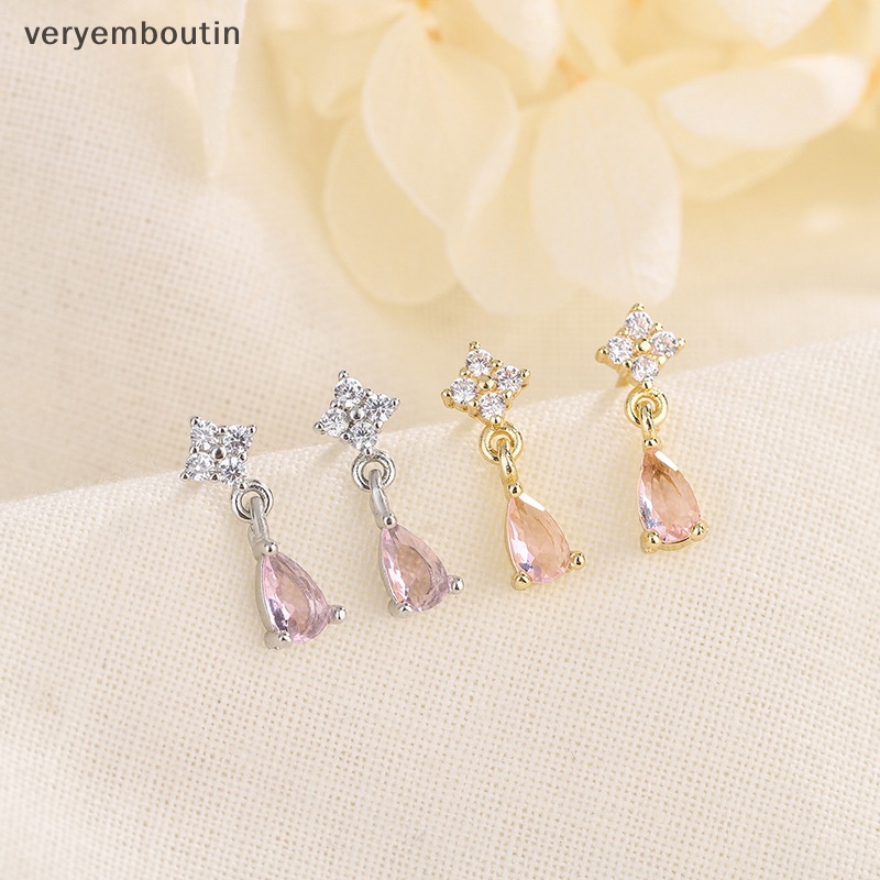 Khuyên Tai Tua Rua Ngắn Hình Giọt Nước Đính Đá Dễ Thương Phong Cách Hàn Quốc Cho Nữ