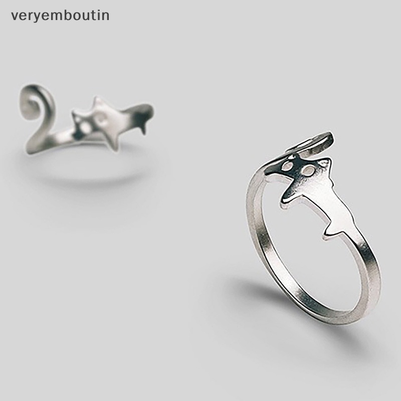 Nhẫn Hở Hình Mèo Màu Bạc Dễ Thương Có Thể Điều Chỉnh Cho Nữ