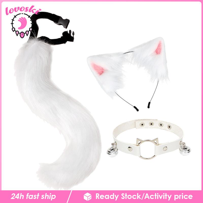Set 3 Món Gồm Vòng Cổ Choker Và Đuôi Lông Nhung Hóa Trang Nhân Vật Anime