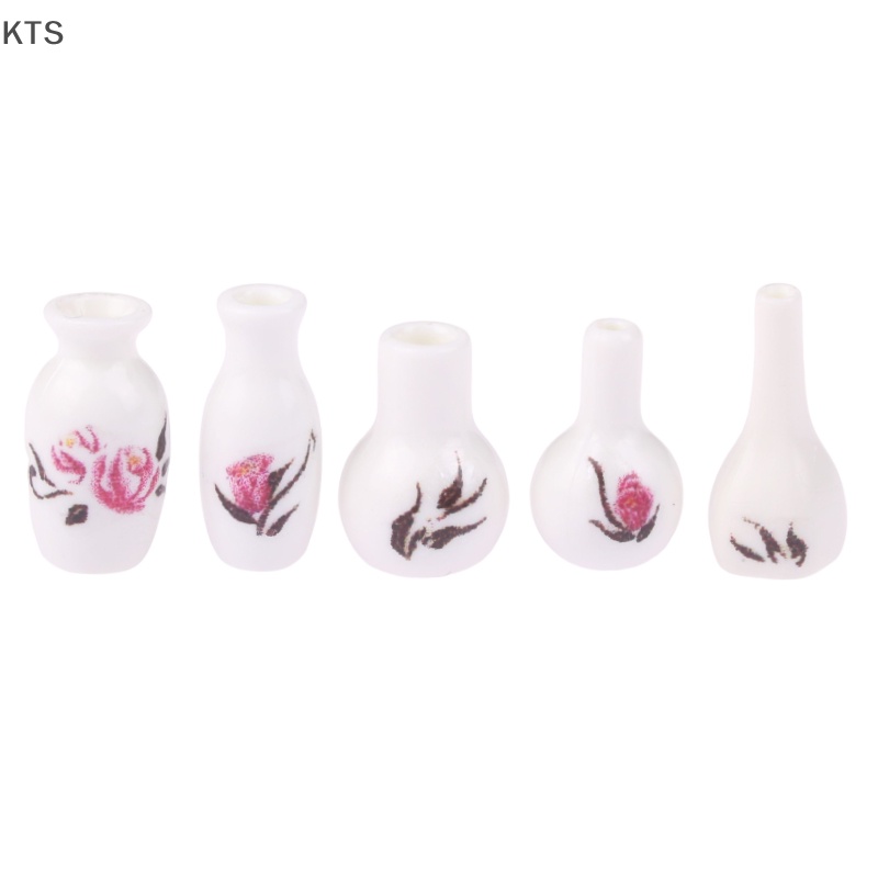 Set 5 Bình Hoa Giả Mini Tỉ Lệ 1: 12 Dùng Để Trang Trí Nhà Búp Bê