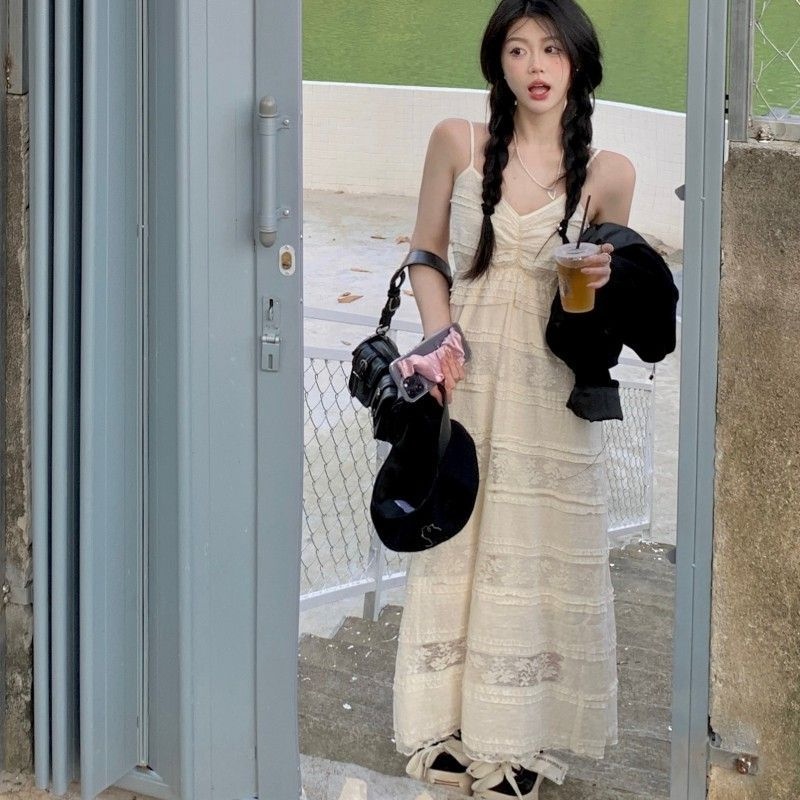 IELGY Đầm Hai Dây Dáng Dài Rộng Phong Cách Bohemian Thời Trang Cho Nữ