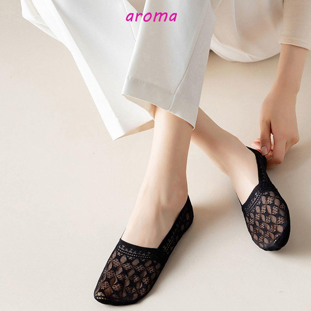 AROMA Đôi Vớ Chân Thoáng Khí Phối Ren Hoa Xinh Xắn Cho Nữ