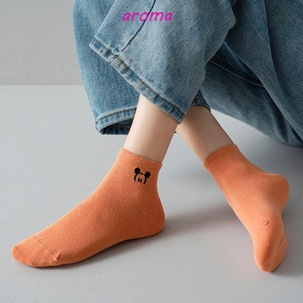 AROMA Vớ Thể Thao Cổ Thấp Biểu Tượng Hoạt Hình Kawaii Dễ Thương Phong Cách Đường Phố Cho Nữ