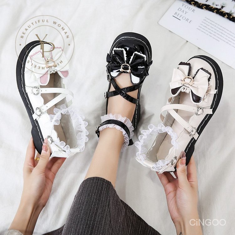 Giày Da Pu Gót Thấp Mũi Vuông 3-5cm Phong Cách Mary Jane