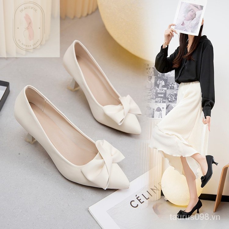 Giày Búp Bê Mũi Nhọn Đế Thấp 3-5cm Chất Liệu Da PU Cao Cấp