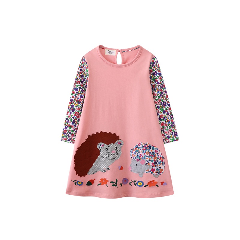 Mới Đầm Công Chúa Tay Dài Đính Hạt Màu Tương Phản Thời Trang Thu Đông Dành Cho Bé Gái