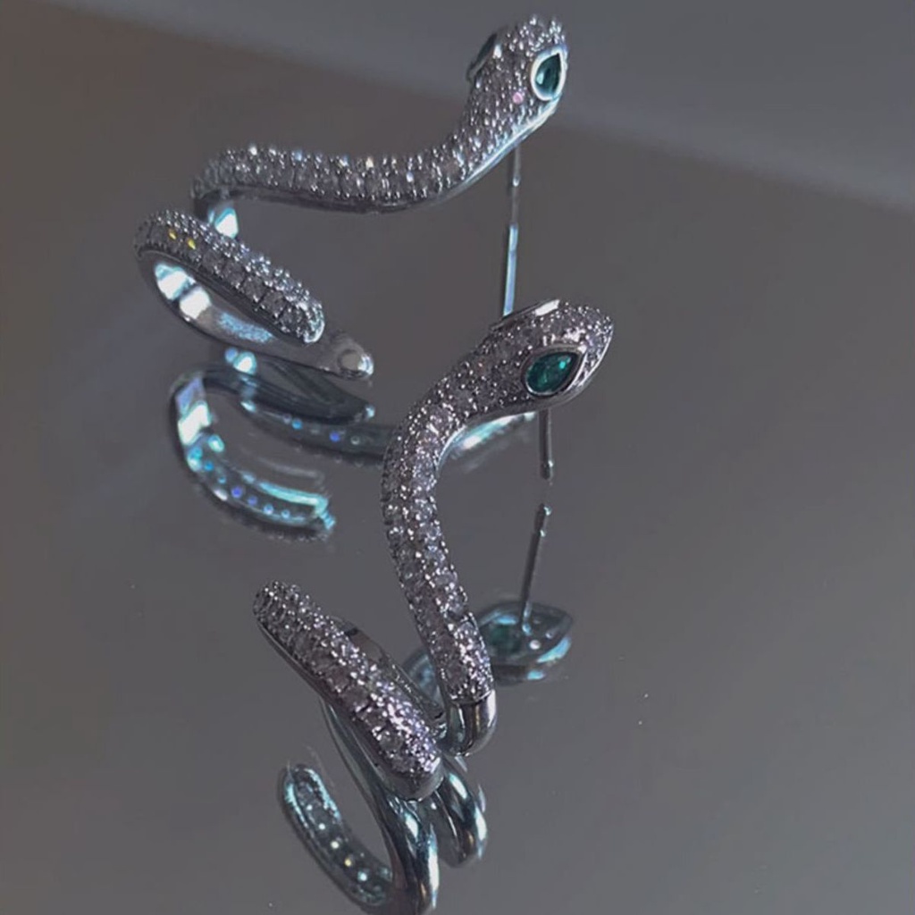 Bông Tai Mạ Bạc 925 Hình Rắn Lấp Lánh Phong Cách Âu Mỹ