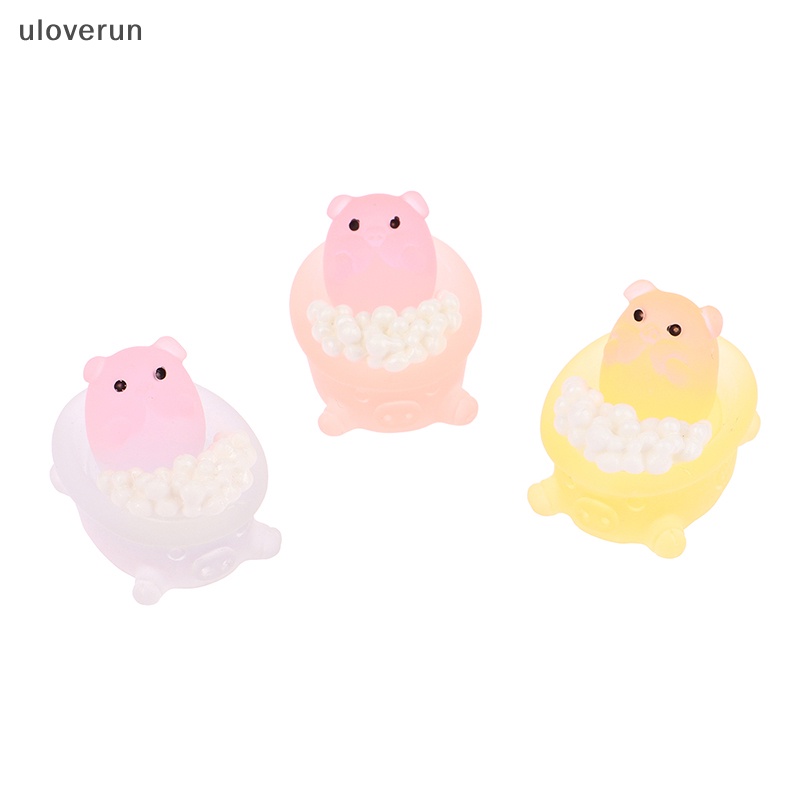 Set 2 Phụ Kiện Trang Trí Điện Thoại Hình Chú Heo Trong Bồn Tắm Bằng Nhựa Phát Quang DIY