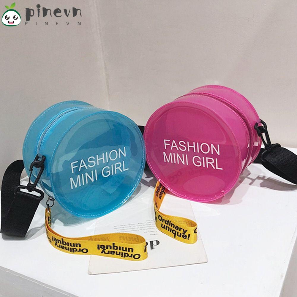 PINEVN Túi Đeo Chéo Tròn Nhỏ Màu Sắc Kẹo Ngọt In Chữ Dễ Thương