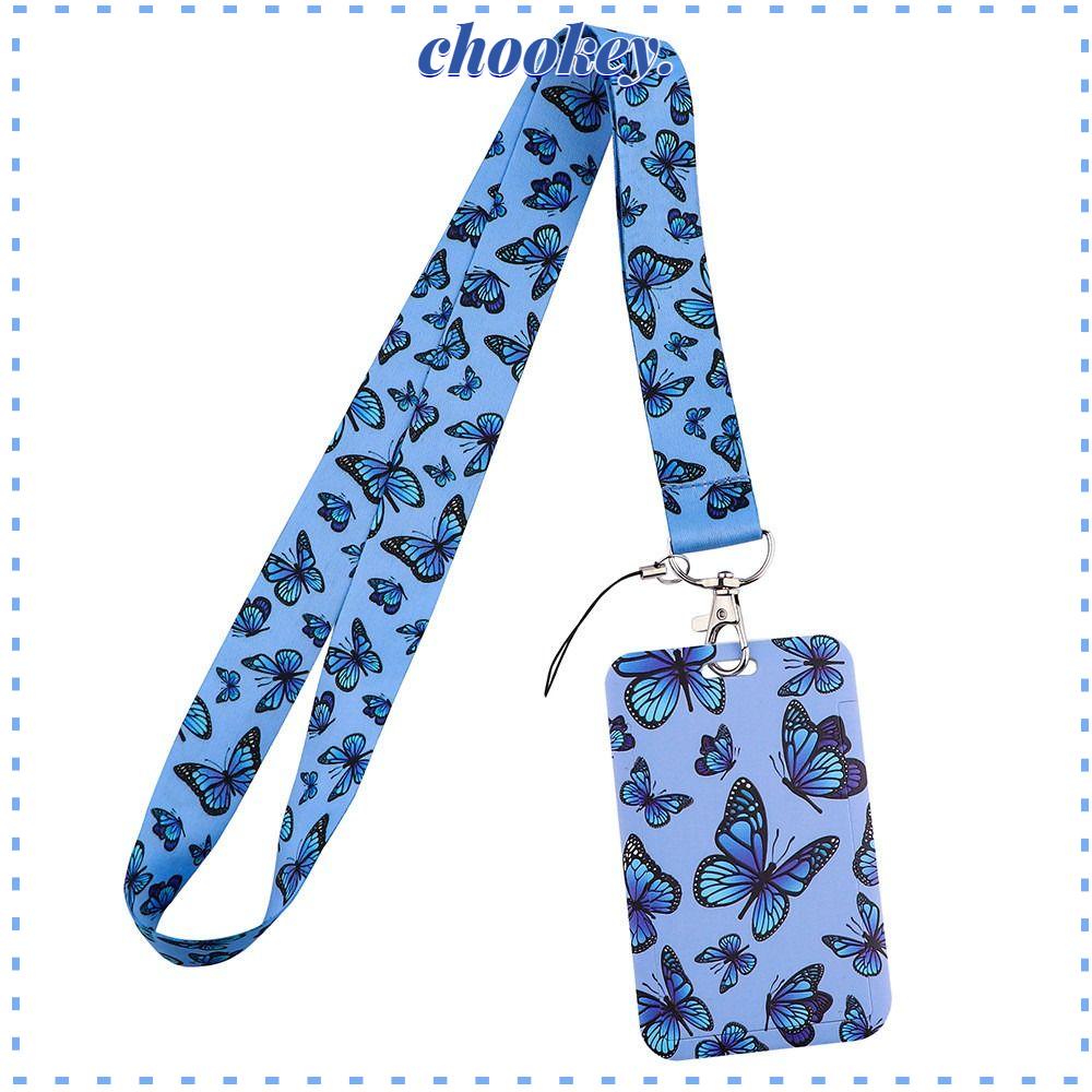 CHOOKEY Giá Đỡ Thẻ ID / Huy Hiệu Có Dây Đeo Cổ Hình Bướm Xanh Dương Cho Văn Phòng
