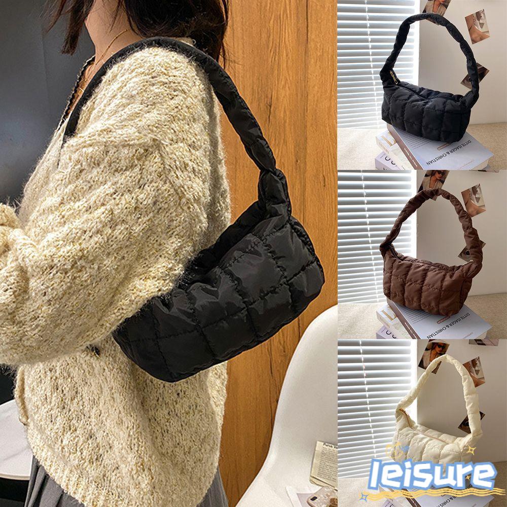 LEISURE Túi Đeo Vai Cỡ Lớn Họa Tiết Sọc Caro Thời Trang Mùa Đông