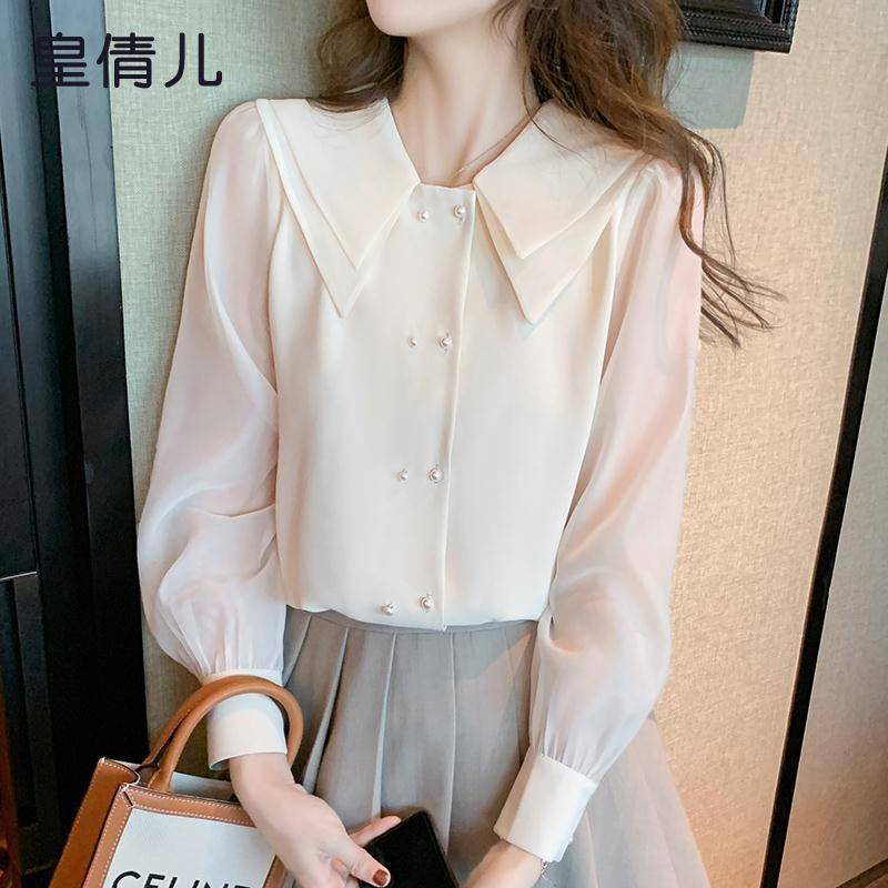 Áo Sơ Mi Chiffon Tay Dài Cổ Búp Bê Phong Cách Hàn Quốc Thời Trang Mùa Thu Xinh Xắn Cho Nữ