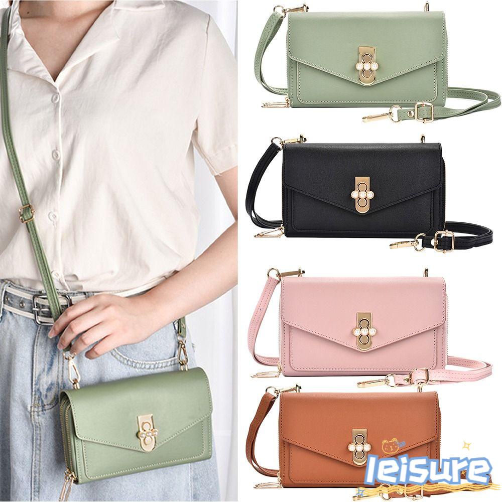 LEISURE Túi Da Đeo Chéo Hai Lớp Có Khóa Kéo Phong Cách Vintage