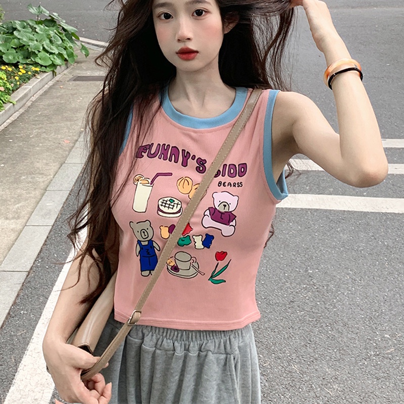 Áo Thun Không Tay In Họa Tiết Hoạt Hình Thời Trang Mùa Hè Dành Cho Nữ