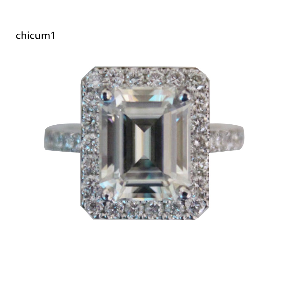 Nhẫn Đính Hôn Nữ Mạ Bạc Đính Đá Pha Lê Vuông Sang Trọng