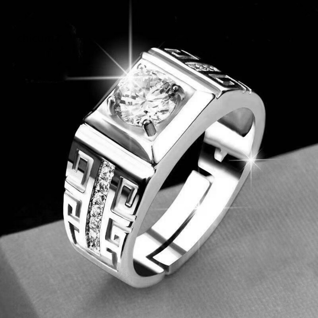 Nhẫn Đính Hôn Đính Đá Zircon Cổ Điển Sang Trọng Có Thể Điều Chỉnh Cho Cặp Đôi