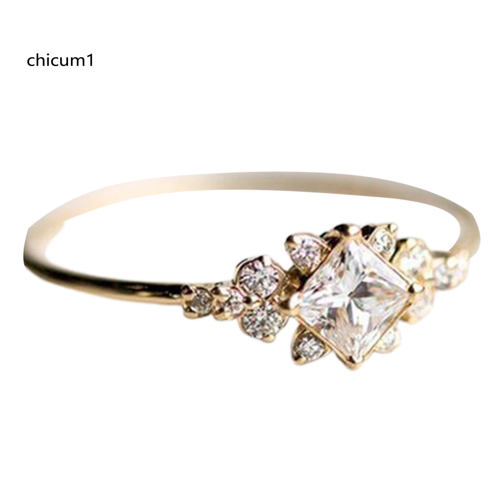 Nhẫn Cưới Mặt Vuông Đính Đá Zircon Thanh Lịch Cho Nữ