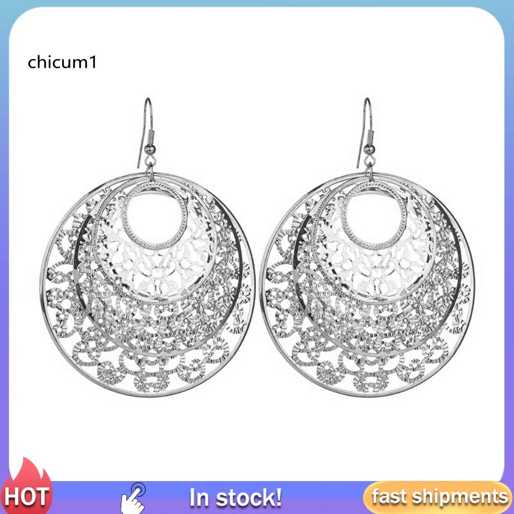 Khuyên Tai Dạng Móc Mặt Tròn Rỗng Họa Tiết Hoa Thời Trang Cho Nữ