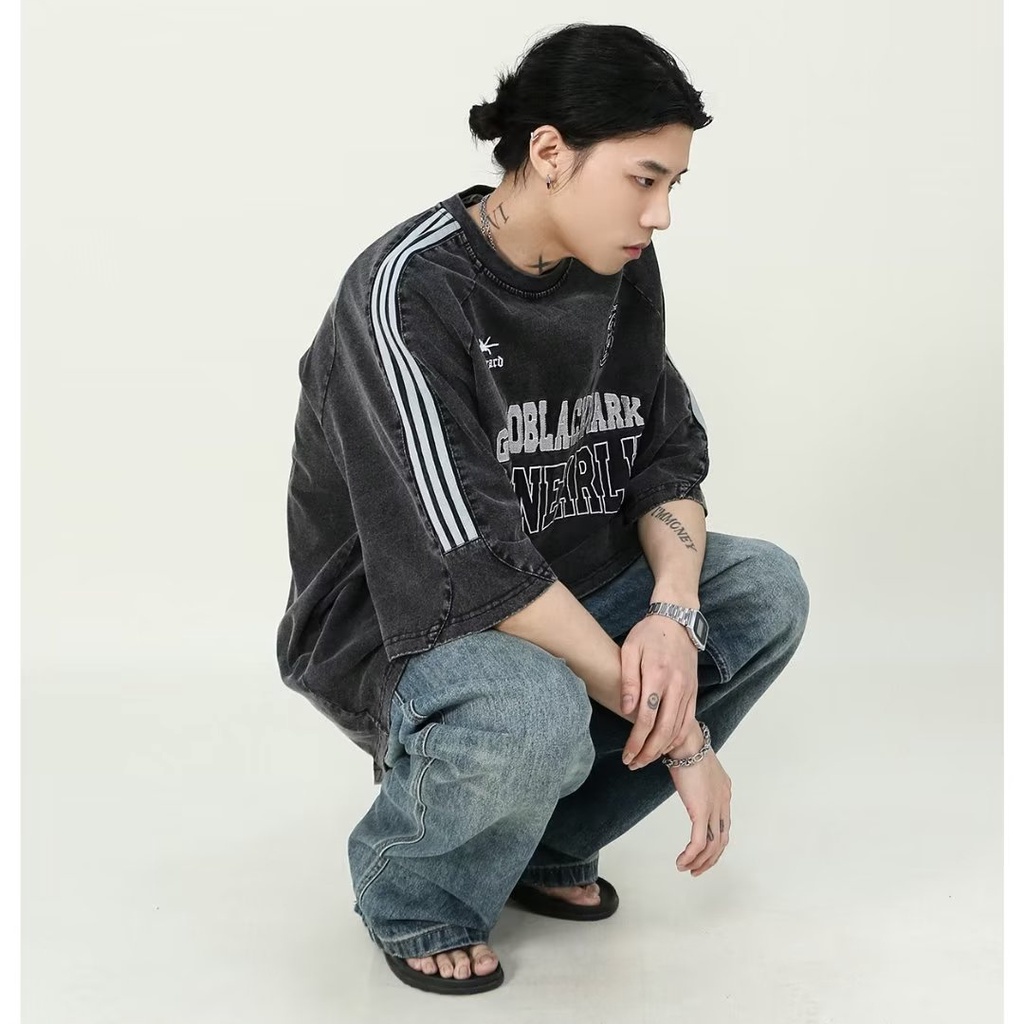 Áo Thun Unisex Tay Ngắn In Hình Phong Cách Đường Phố Cổ Điển Đường Phố Nước Giặt Rửa Được Kiểu Mỹ Mùa Hè Cho Nam Và Nữ