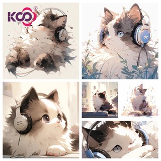 Bộ Tranh Đính Đá 5D Tự Làm 30x30cm / 40x40cm / 50x50cm Hình Tai Mèo Đáng Yêu