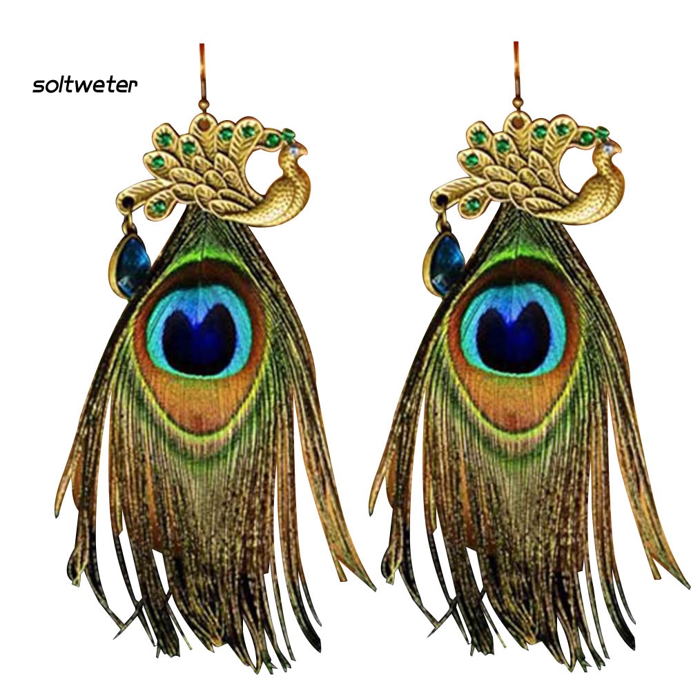 1 Khuyên Tai Móc Câu Hình Lông Công Kiểu Bohemian