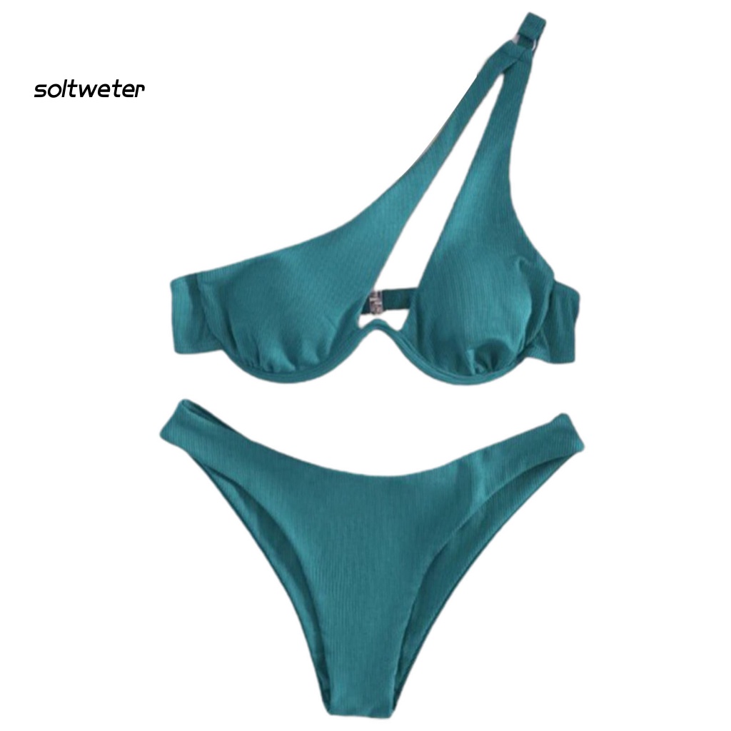 Bộ Đồ Bơi 2 Mảnh Màu Trơn Mau Khô Mềm Mại Dành Cho Nữ