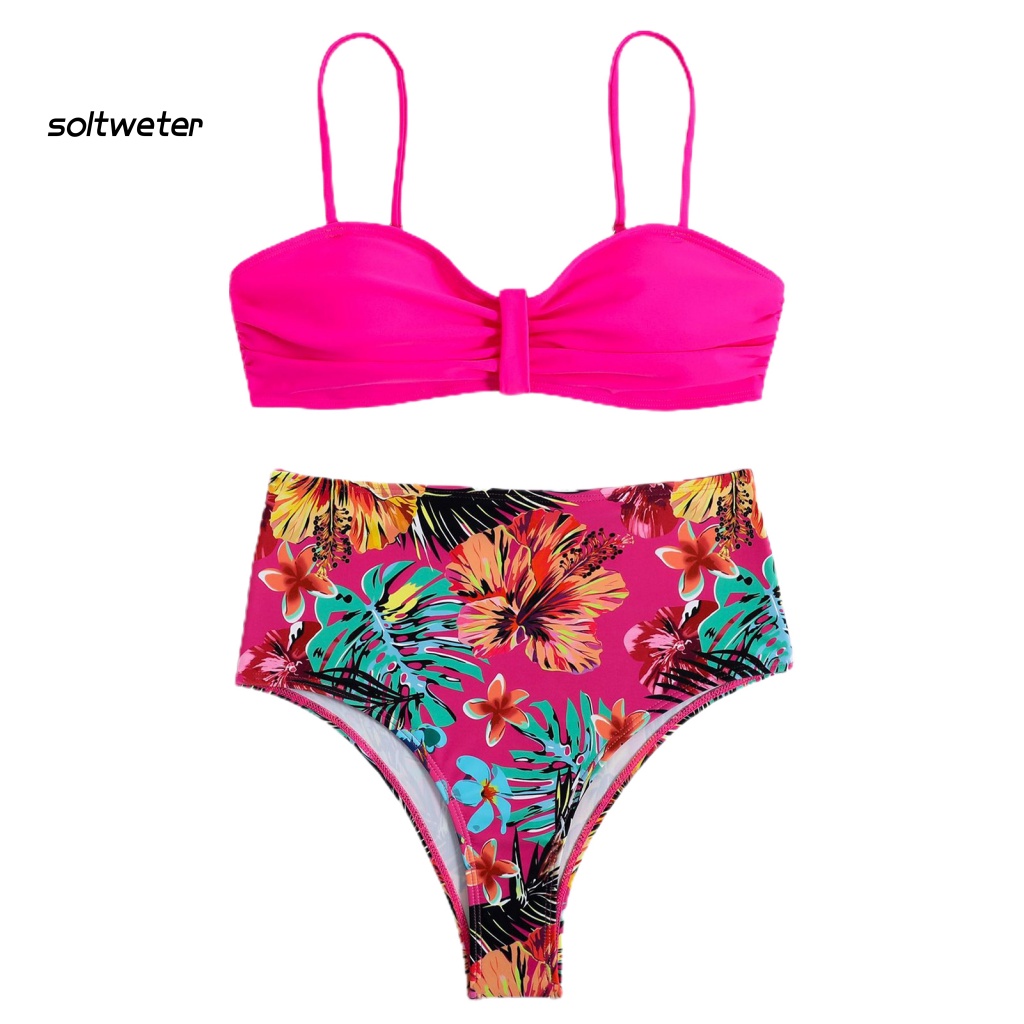 Bộ Bikini 2 Mảnh Màu Sắc Trơn Lưng Cao Có Thể Điều Chỉnh Cho Nữ