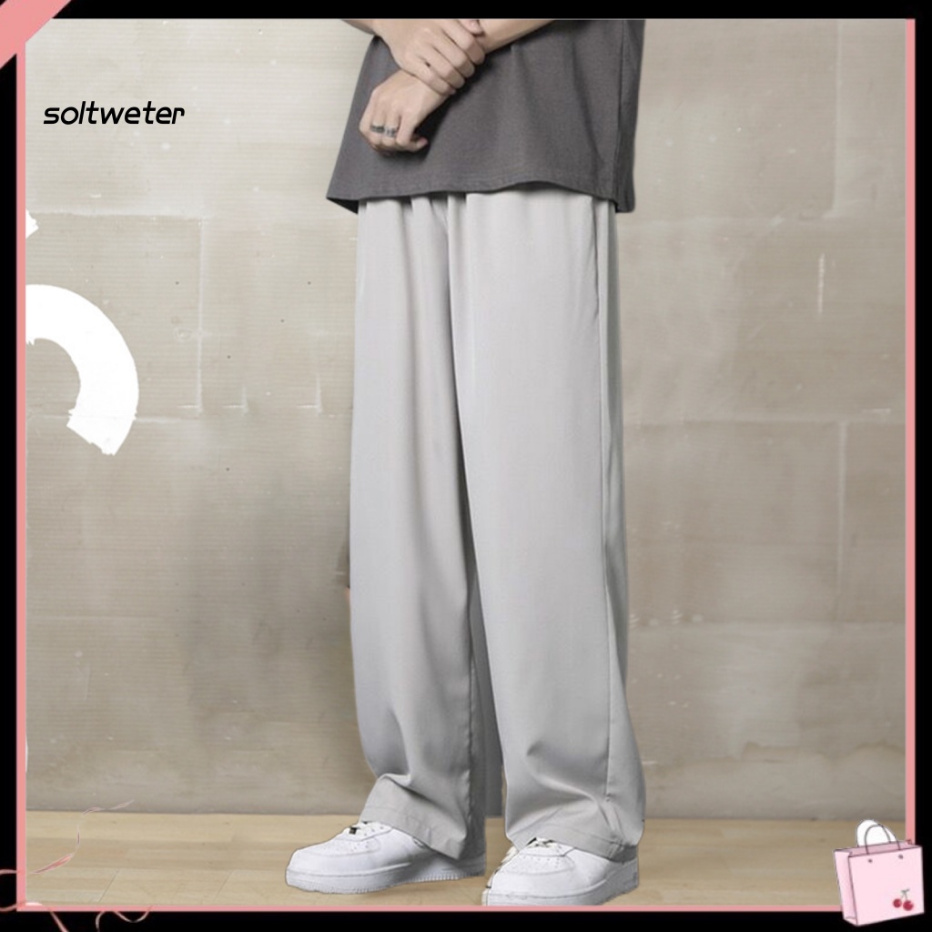 Quần Dài Ống Rộng Dáng Suông Mỏng Màu Trơn Có Túi Dây Rút Co Giãn Thời Trang Mùa Hè Cho Nam