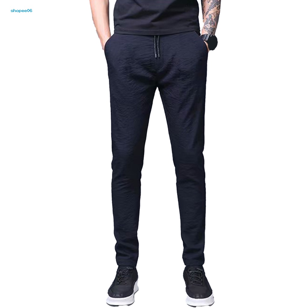 Quần Thun Lạnh Mỏng Mùa Hè Dáng Suông Có Túi Dây Rút Xếp Ly Và Túi Lưng Co Giãn Cho Nam