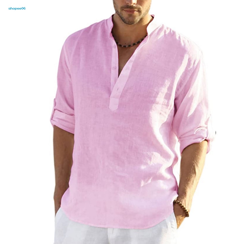Áo Sơ Mi Nam Dài Tay Cổ Chữ V Màu Sắc Thanh Lịch