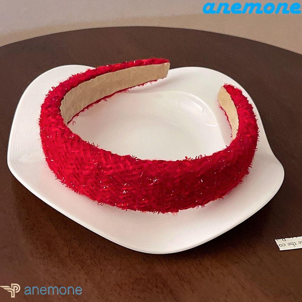 ANEMONE Băng Đô Cài Tóc Dệt Kim Bản Rộng Màu Đỏ Mừng Năm Mới Cho Cô Dâu