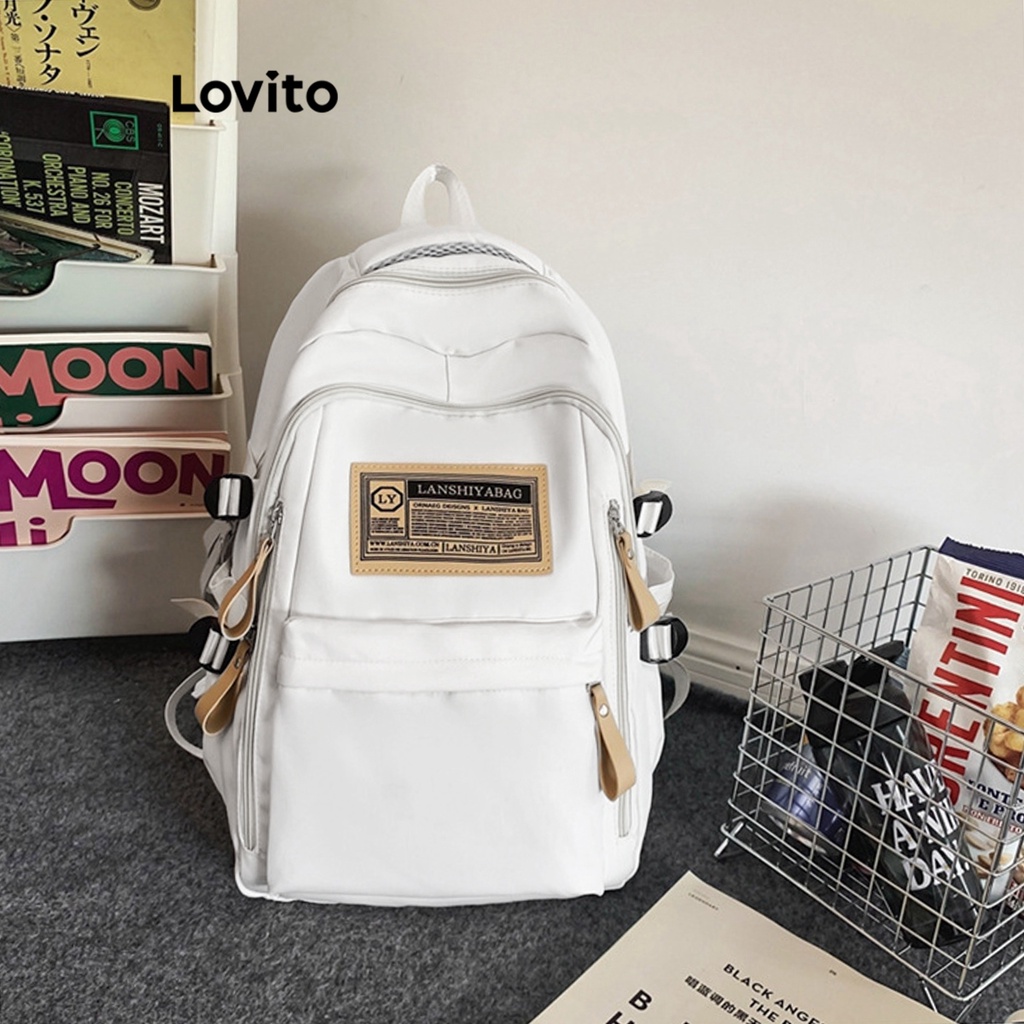 Lovito Túi có khóa kéo đơn giản dung lượng cao dành cho nữ L57AD192 (Kaki/Trắng/Đen)