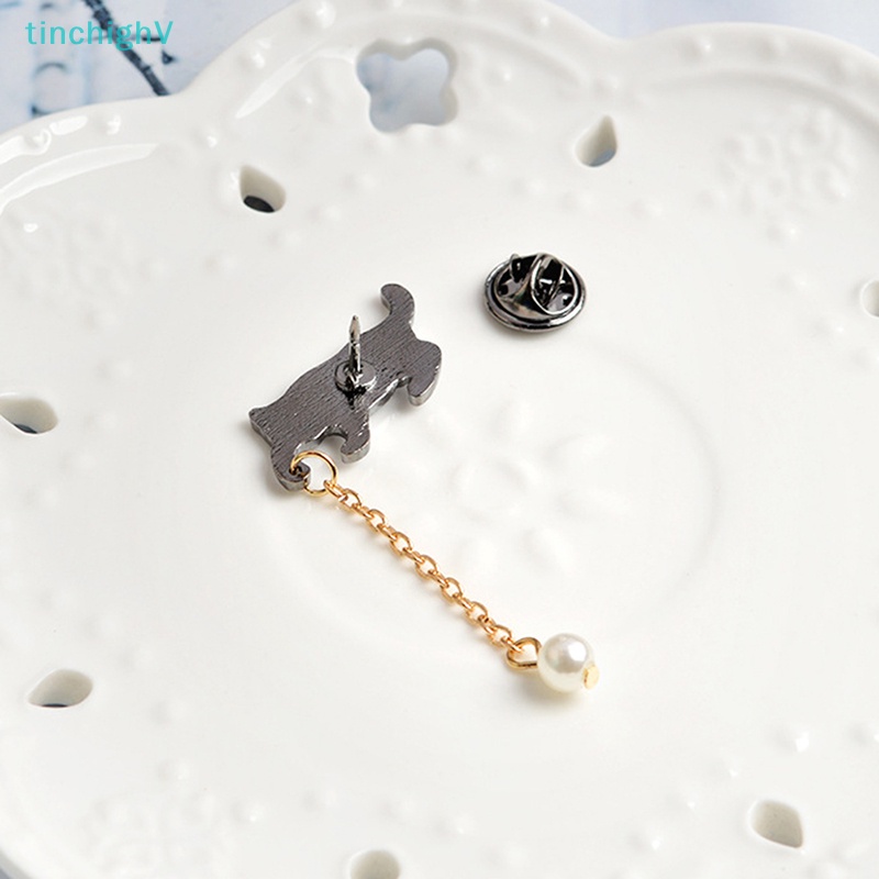 [TinchighV] Trâm Cài Áo Hình Mèo Tráng Men Đính Ngọc Trai Tráng Men Dễ Thương Làm Quà Tặng Cho Nữ [