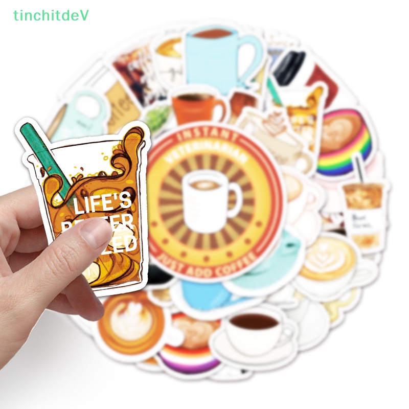 Bộ 50 Miếng Dán Hình Cà Phê Hoạt Hình Trang Trí Laptop / Scooter DIY