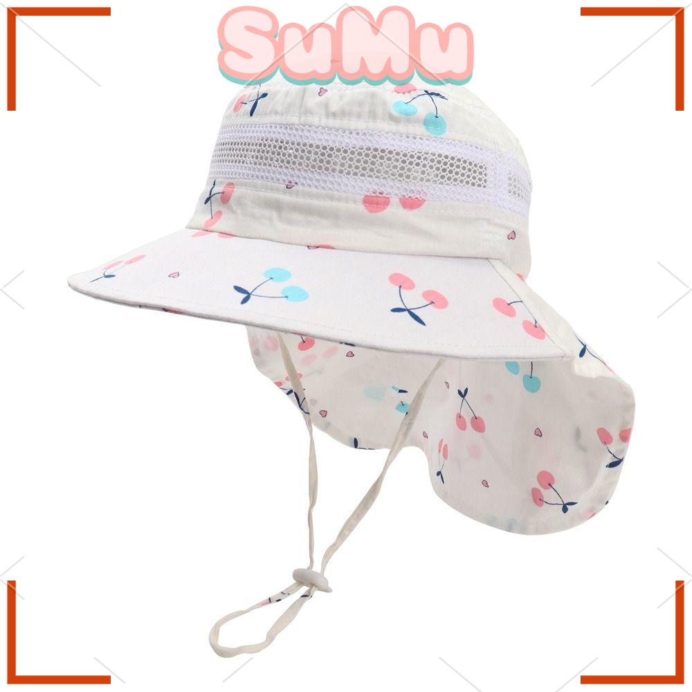SUMU Nón Tai Bèo Kèm Lưới Chống Nắng Họa Tiết Hoạt Hình Thời Trang Đi Biển Mùa Hè Cho Bé Gái