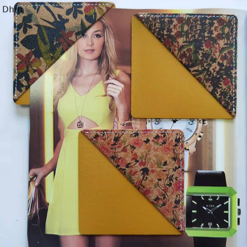 [Dhin] Flower Leather Bookmark Portable Gift Rhombus Bookmark Book Page Holder Cork Printed Bookmark Corner Bookmark Stationery Gift COD