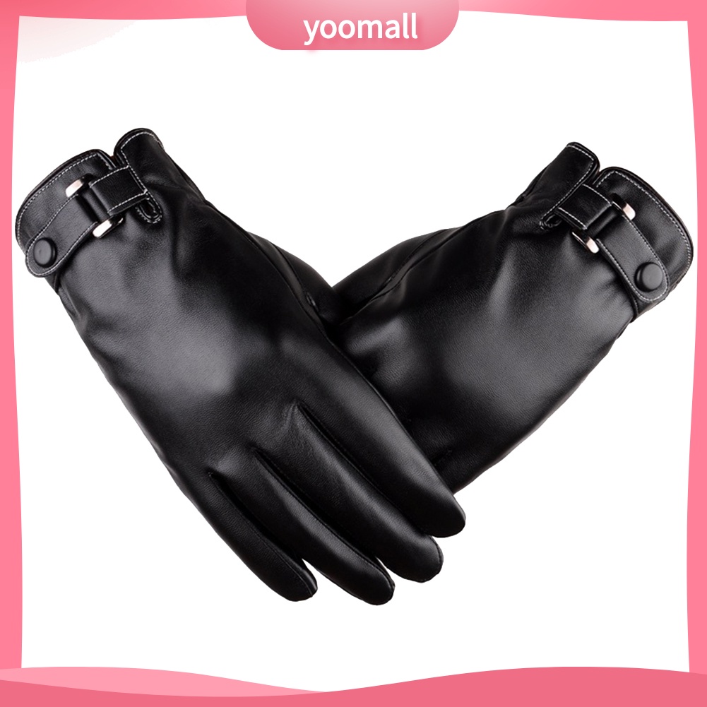 [YM] Găng Tay Giả Da Màu Trơn Dùng Được Màn Hình Cảm Ứng Dành Cho Nam Vào Mùa Đông