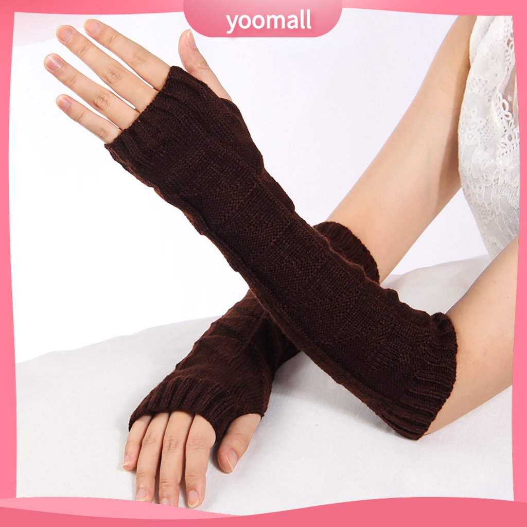 1 Đôi Găng Tay Len Dài Hở Ngón Giữ Ấm Thiết Kế Đục Lỗ Thời Trang Cho Nữ