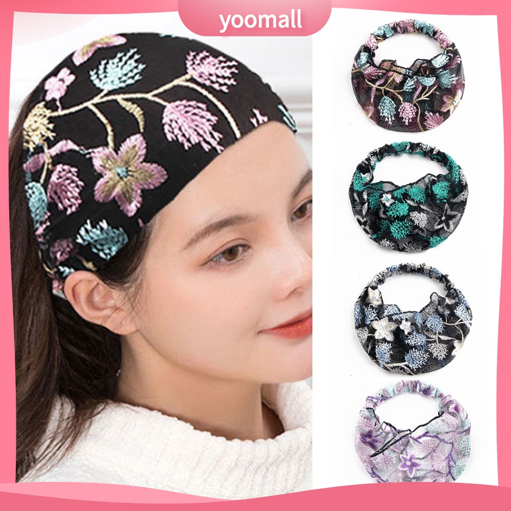 Băng Đô Vải Tuyn Bản Rộng Thêu Hoa / Ngôi Sao Phong Cách Trung Hoa Cổ Điển