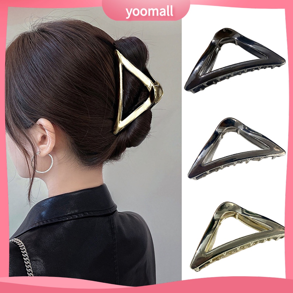 Kẹp Tóc Hình Tam Giác Bằng Kim Loại Màu Trơn Có Răng Chéo