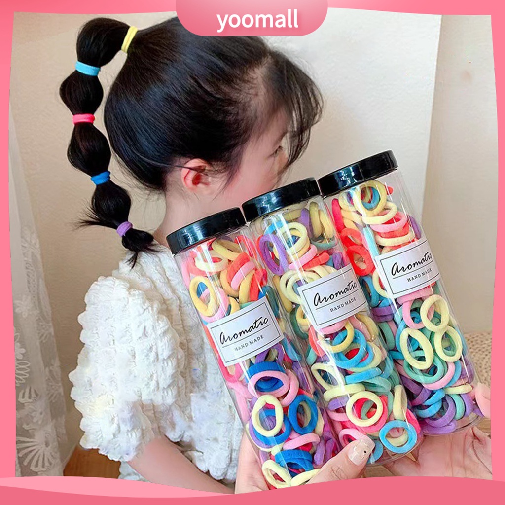 Set 100 Dây Buộc Tóc Co Giãn Chống Rơi Màu Kẹo Xinh Xắn Cho Bé Gái