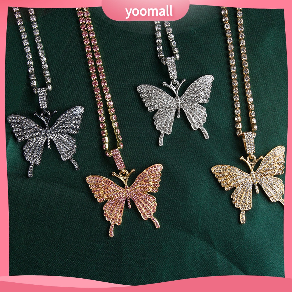 Vòng cổ Một Lớp Bằng Thép Không Gỉ Mặt Hình Bướm Đính Đá Thời Trang Dành Cho Nữ