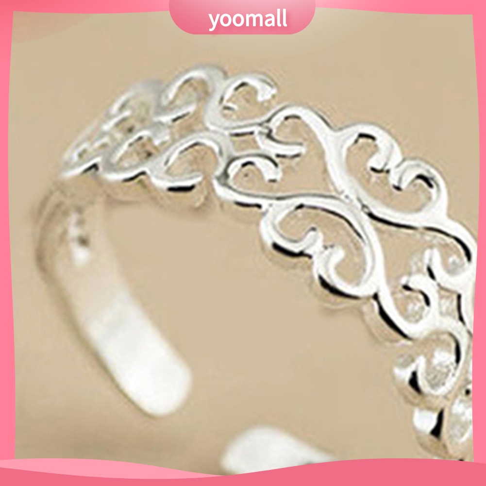 Nhẫn Hở Mạ Bạc Khắc Hình Trái Tim Thời Trang Có Thể Điều Chỉnh Kích Cỡ