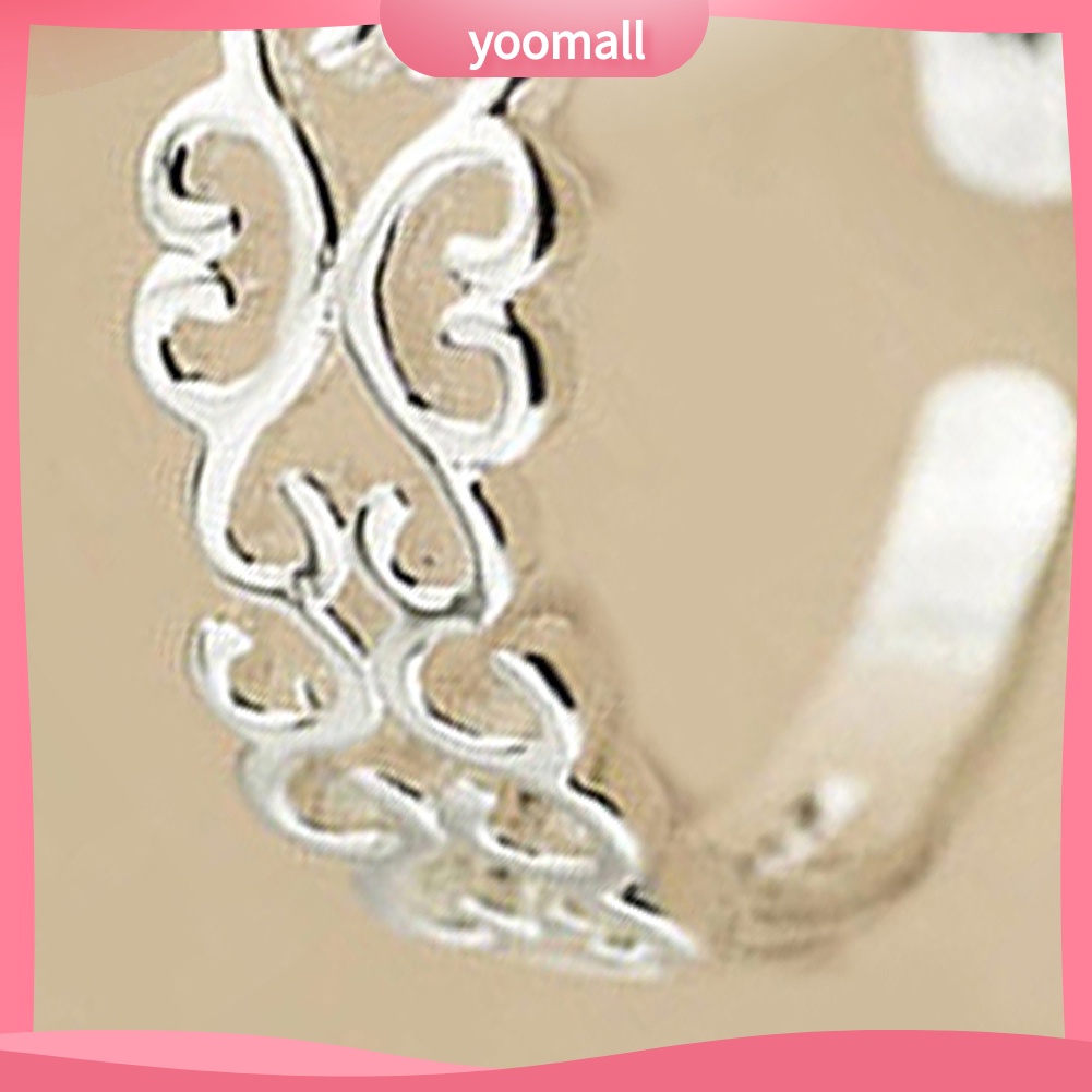 Nhẫn Hở Mạ Bạc Khắc Hình Trái Tim Thời Trang Có Thể Điều Chỉnh Kích Cỡ